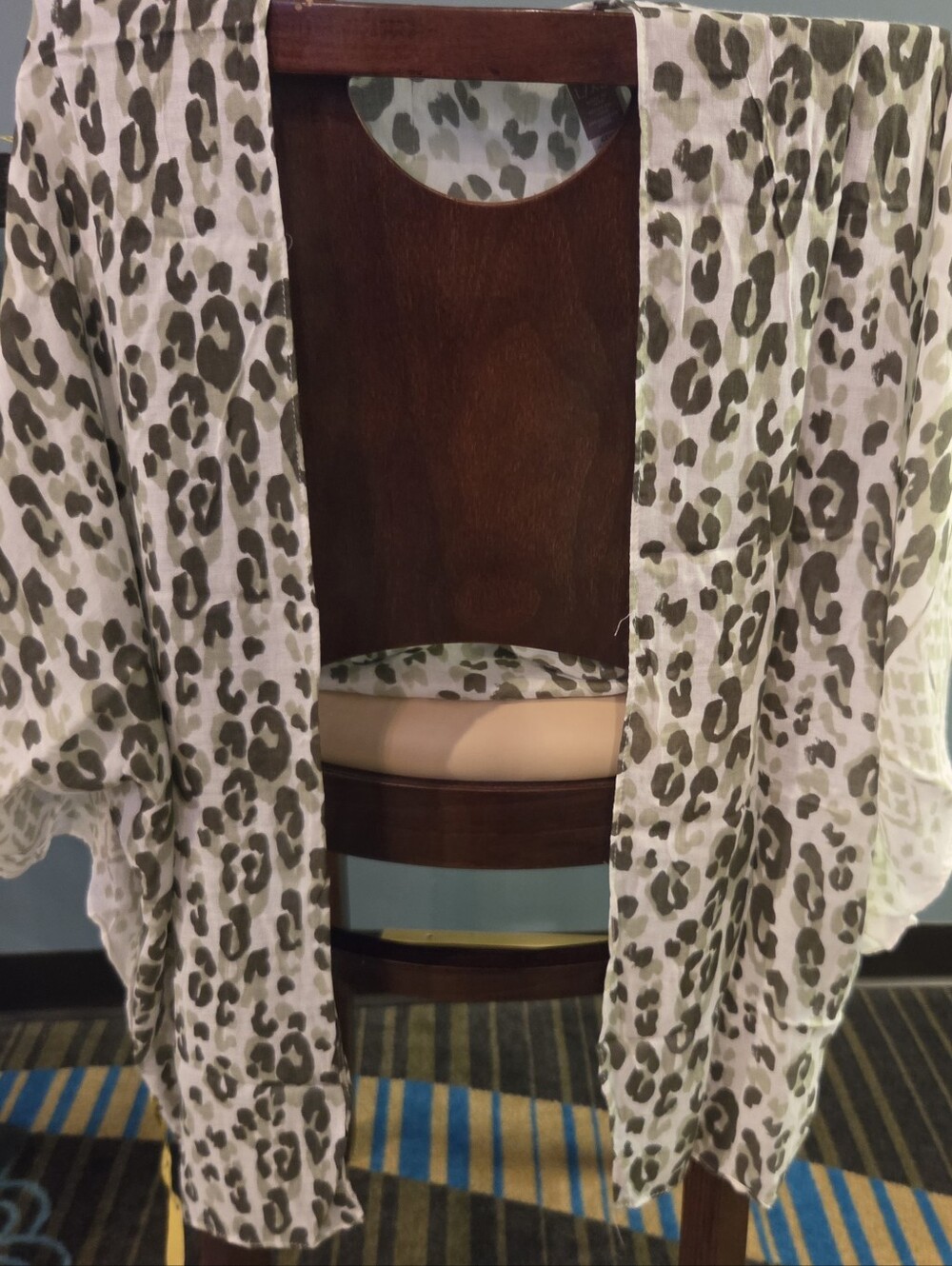 Lightweight White and Olive Leopard Print Throw / Shawl